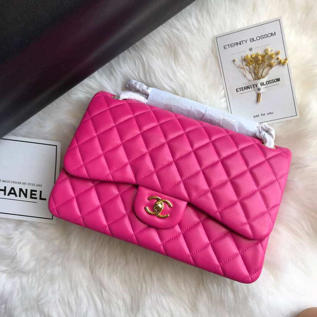 Chanel Classic Medium Double Flap Bag Pink Lambskin Gold Hardware