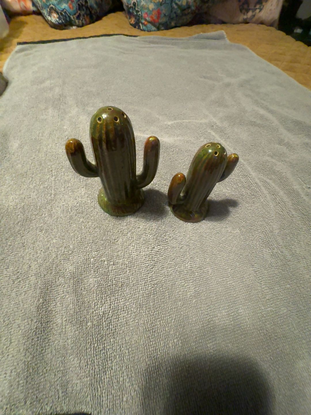 Vintage Green Cactus Ceramic Salt and Pepper Shakers