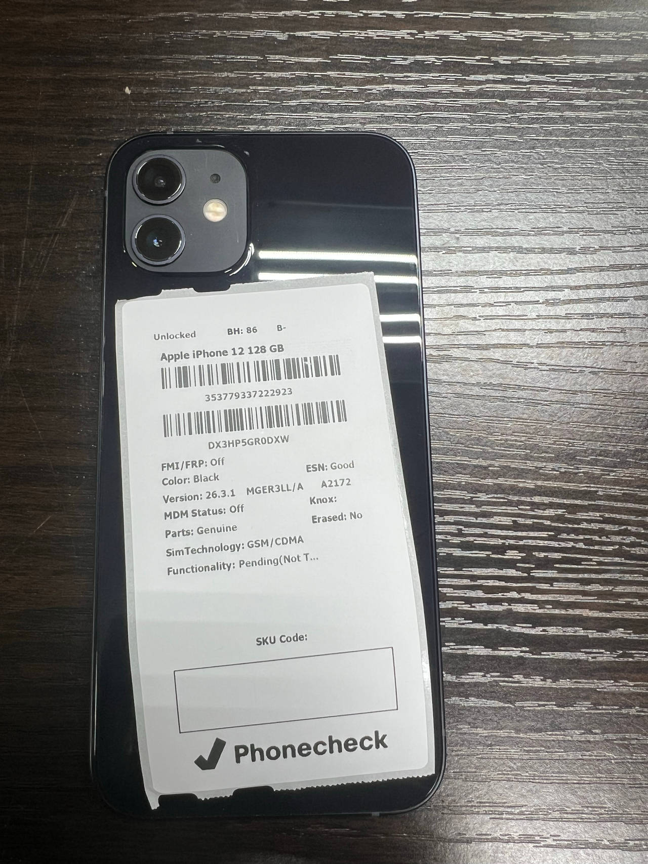 Apple iPhone 12 - 128GB - Black (Unlocked) BH 86%