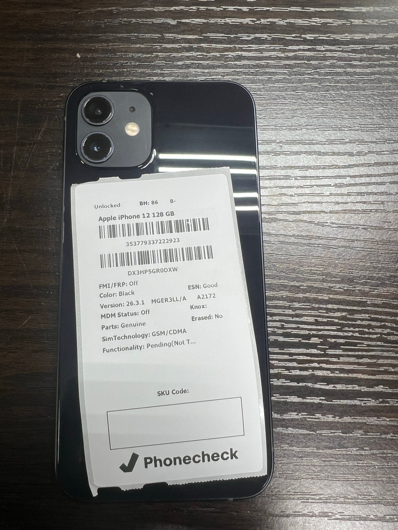 Apple iPhone 12 - 128GB - Black (Unlocked) BH 86%