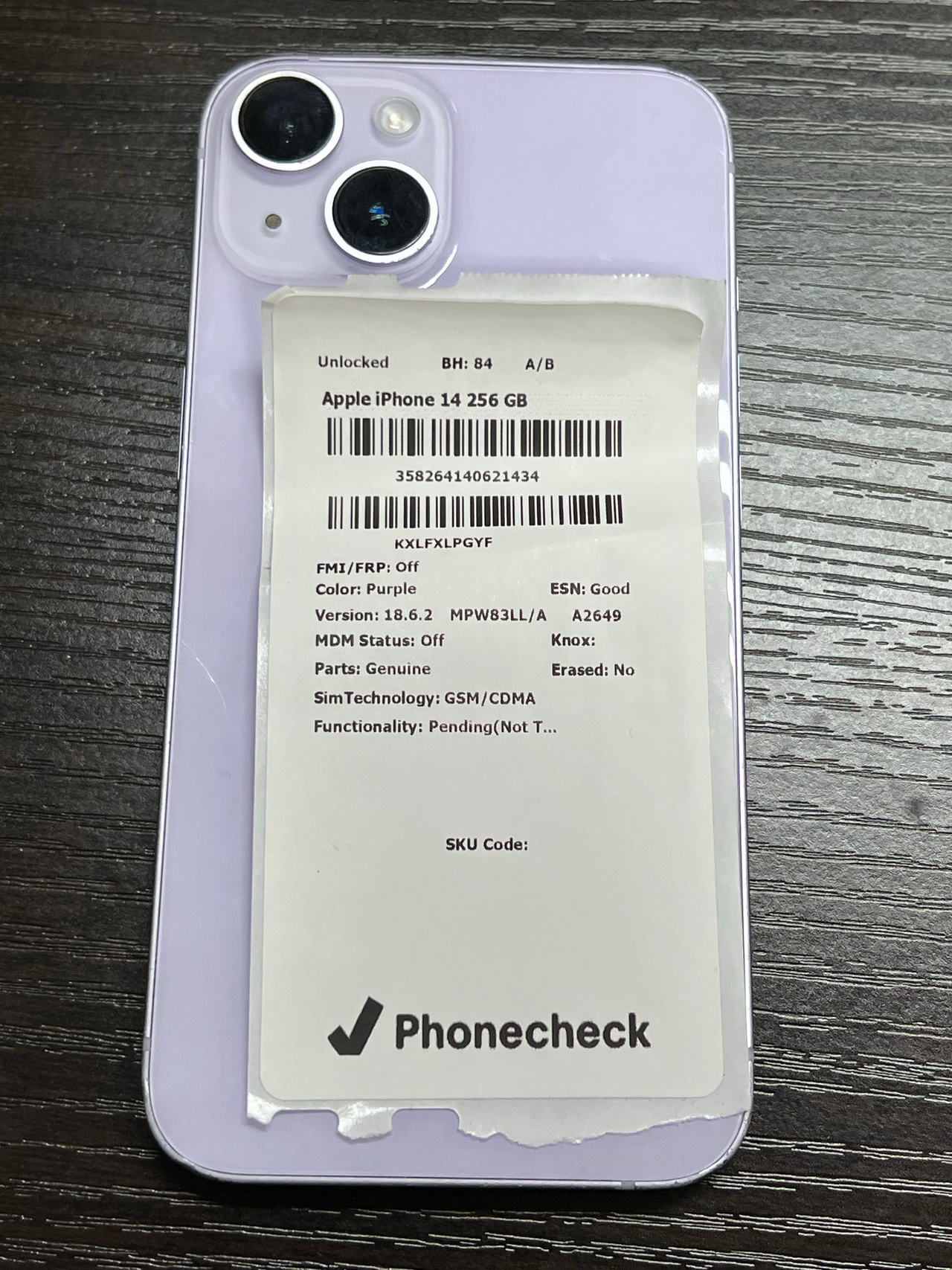 Apple iPhone 14 - 256GB - Purple (Unlocked) 94% Battery Health