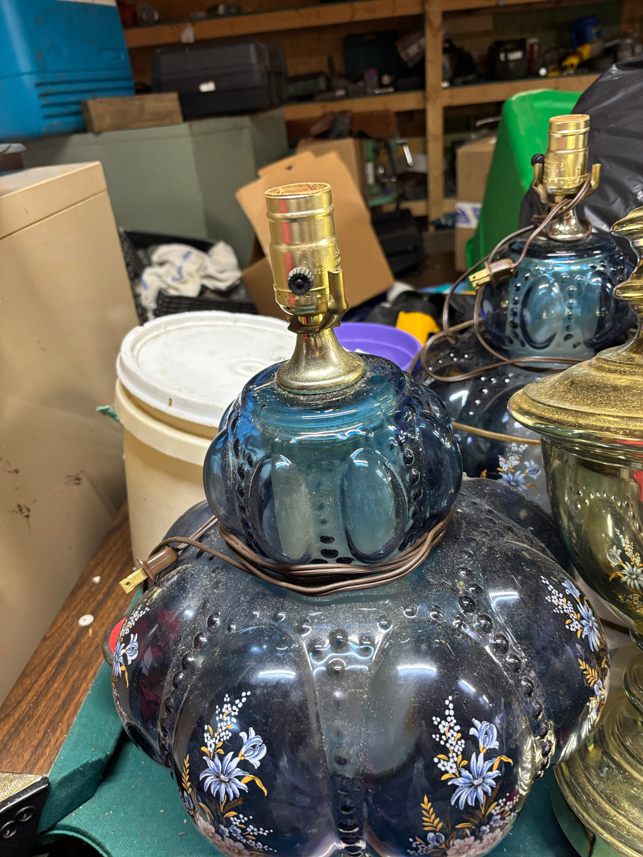 Vintage Blue Glass Table Lamp