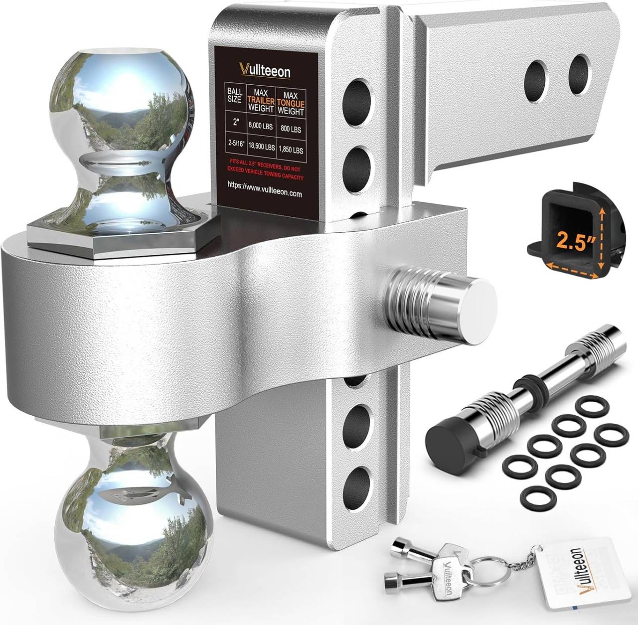 Vullteeon 2.5" Adjustable Trailer Hitch Ball Mount