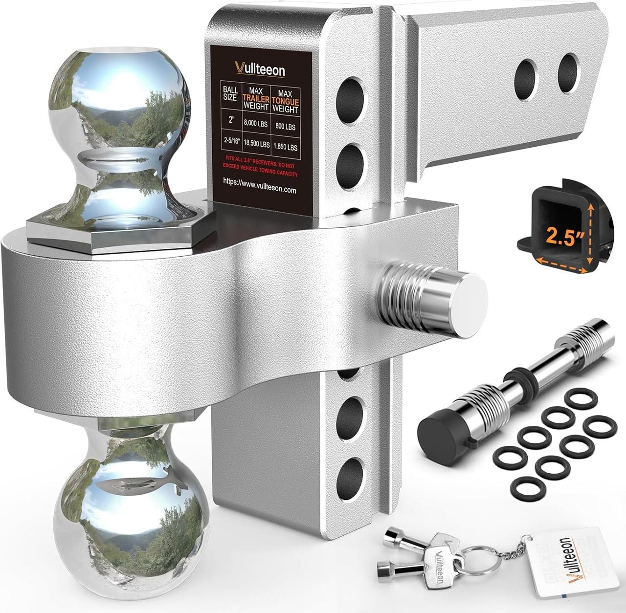 Vullteeon 2.5" Adjustable Trailer Hitch Ball Mount