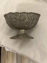 Vintage Floral Repousse Footed Pewter Bowl - Image 1