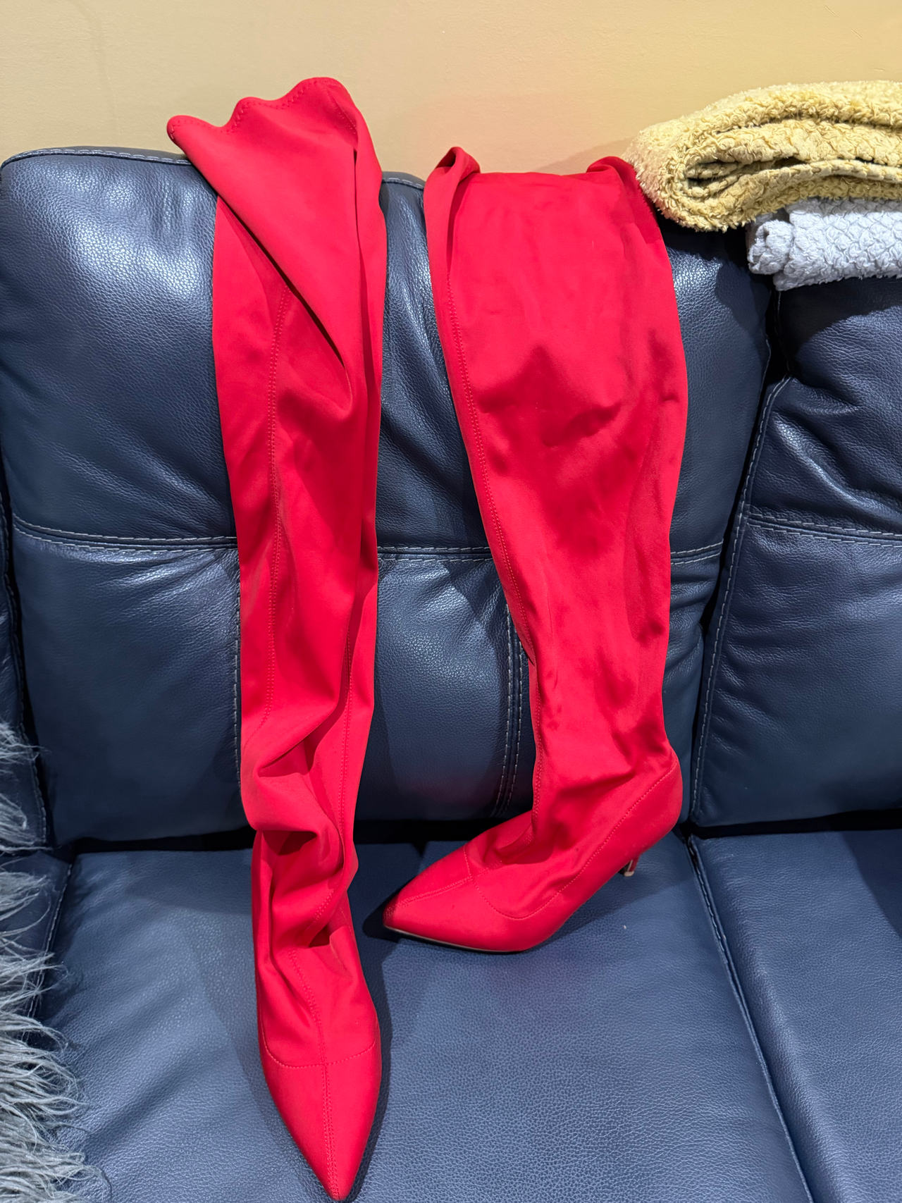Red Thigh High Stretch Boots