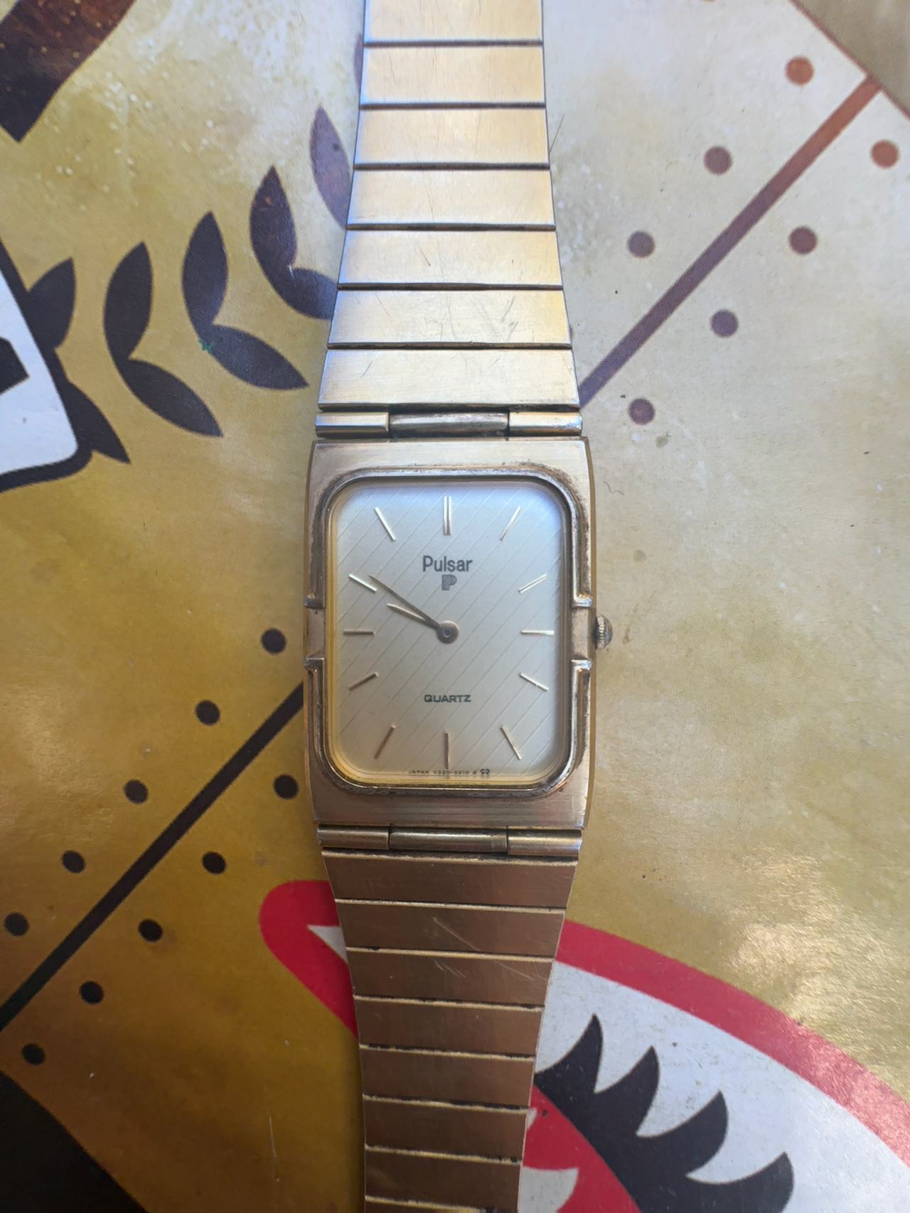 Pulsar Vintage Gold Tone Tank Watch with Mesh Strap