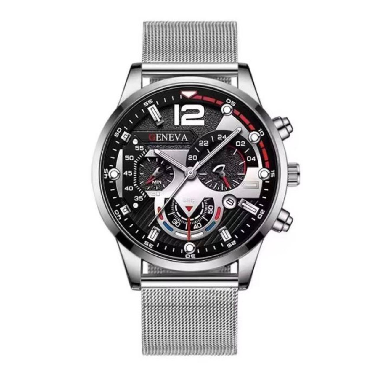 Geneva Men's Sport Quartz Watch with Stainless Steel Mesh Band Inv #3061