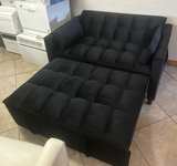 Black Velvet Pull Out Sleeper Loveseat with Tufted Cushions - Image 3