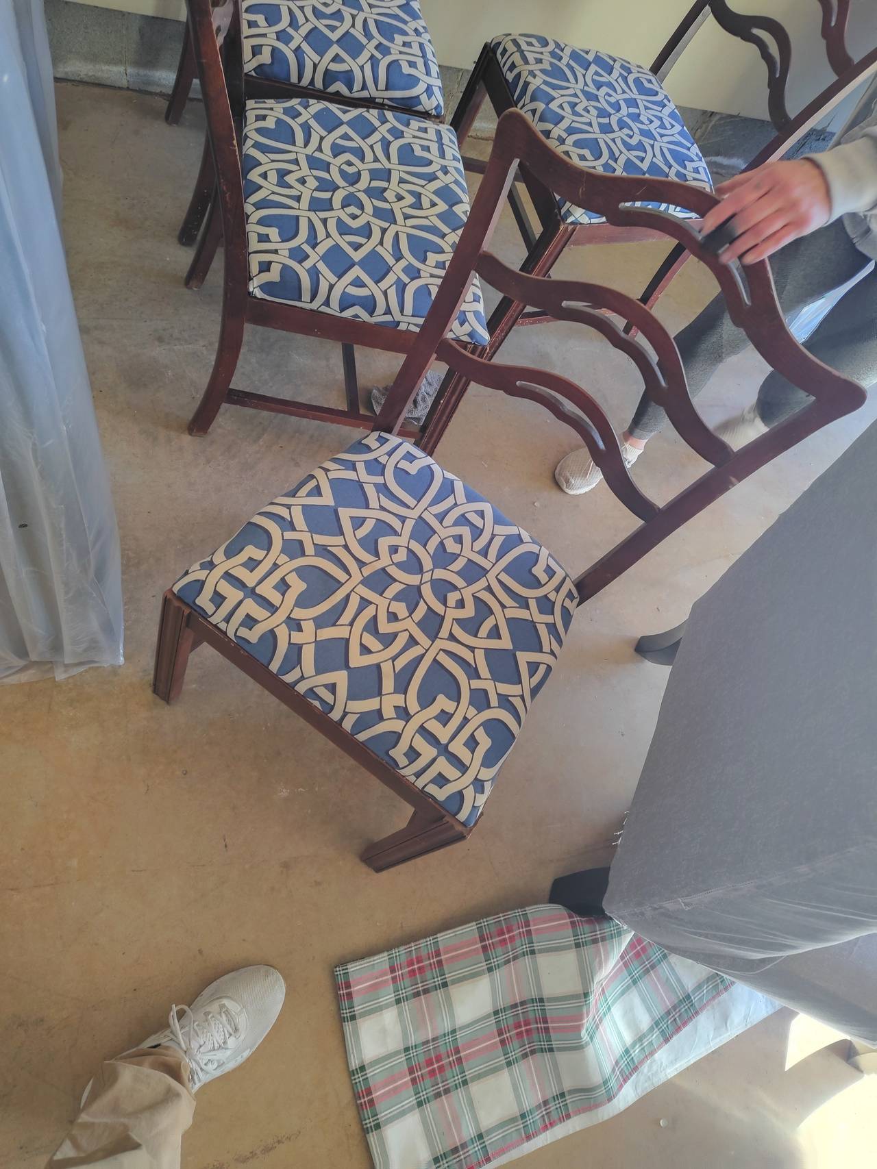 Set of 4 Patterned Ladder Back Dining Chairs