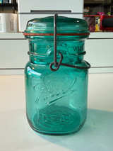 Ball Ideal Aqua Blue Mason Jar with Glass Lid and Wire Bail - Image 1