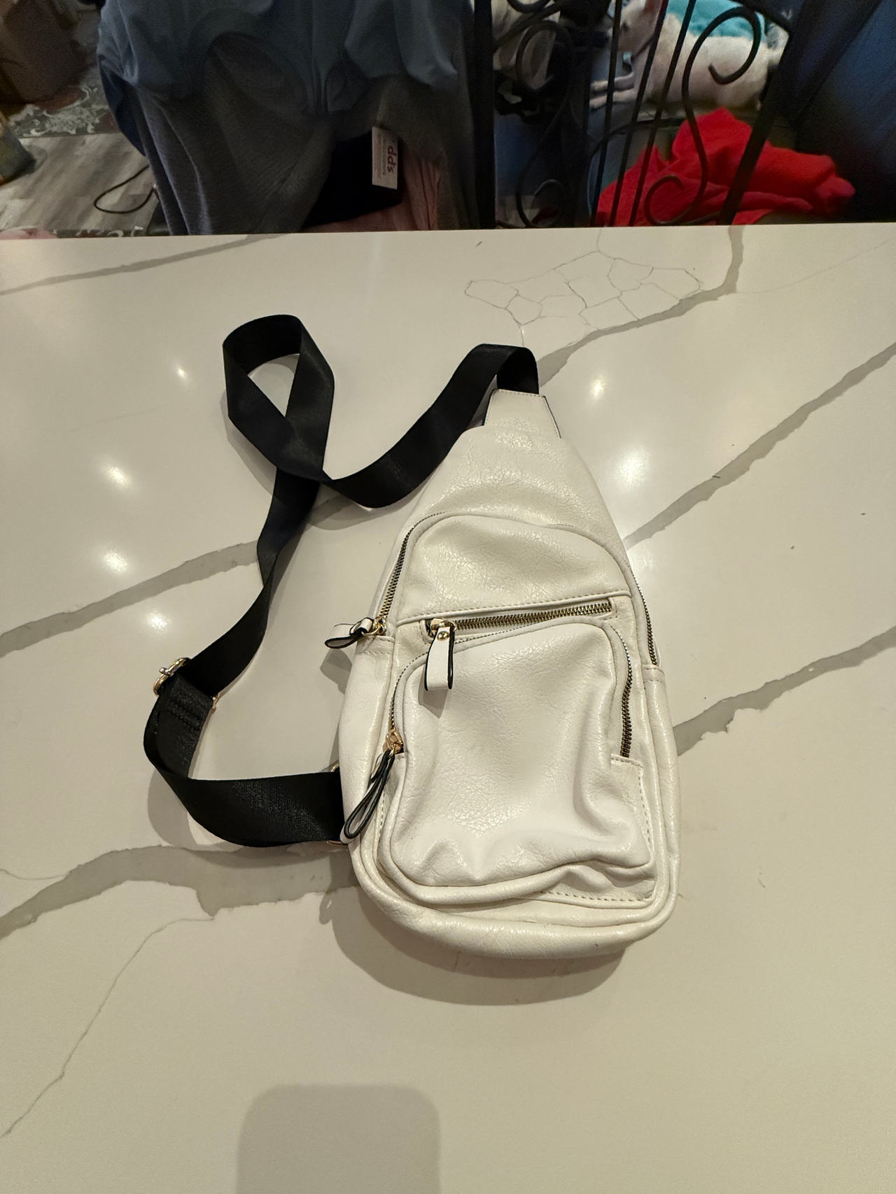 White Faux Leather Sling Bag