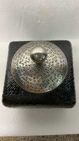 Vintage Textured Black Glass Decorative Jar with Metal Lid - Image 4