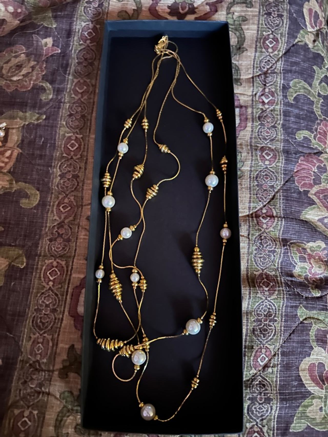 TRIFARI Vintage Gold Tone Multi-Strand Faux Pearl Necklace