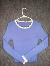 Scalloped Trim Ribbed Long Sleeve Top - Image 1