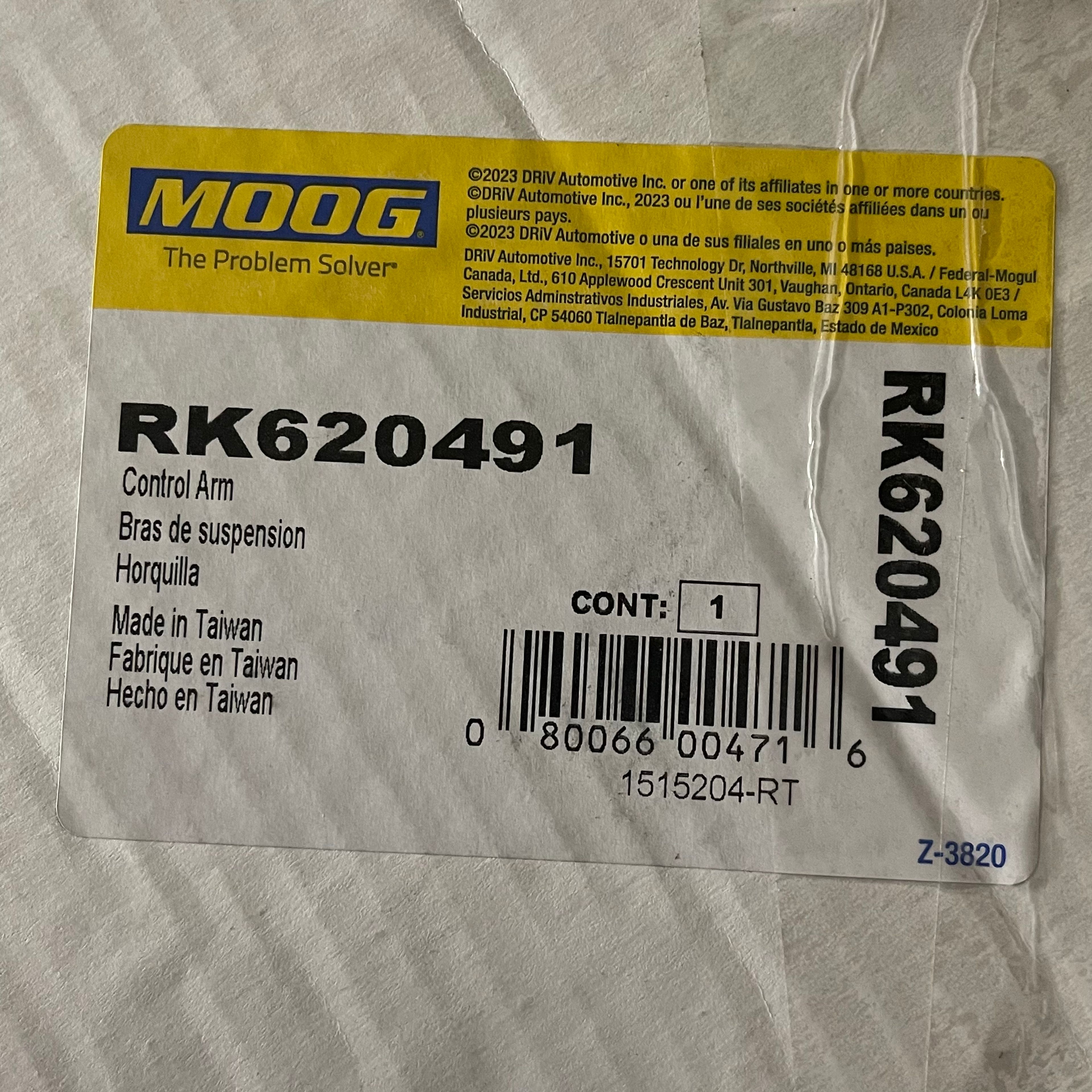 Moog RK620491 Control Arm 2000-05 Explorer/Mountaineer Front Right Lower Sealed