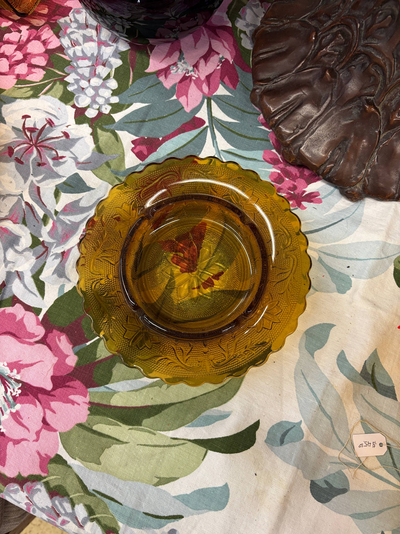 Amber Depression Glass Ashtray