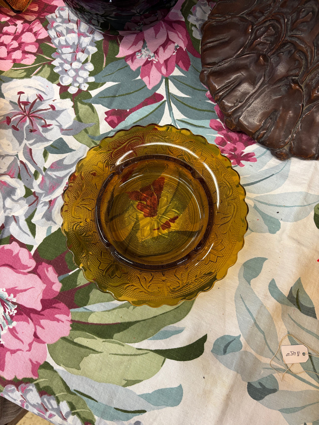 Amber Depression Glass Ashtray