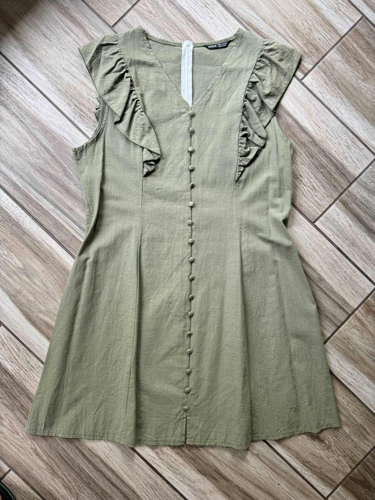 SHEIN Ruffle Trim Button Front Mini Dress