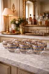 Culver Azure Scroll 22K Gold and Blue Roly Poly Glasses - Image 3