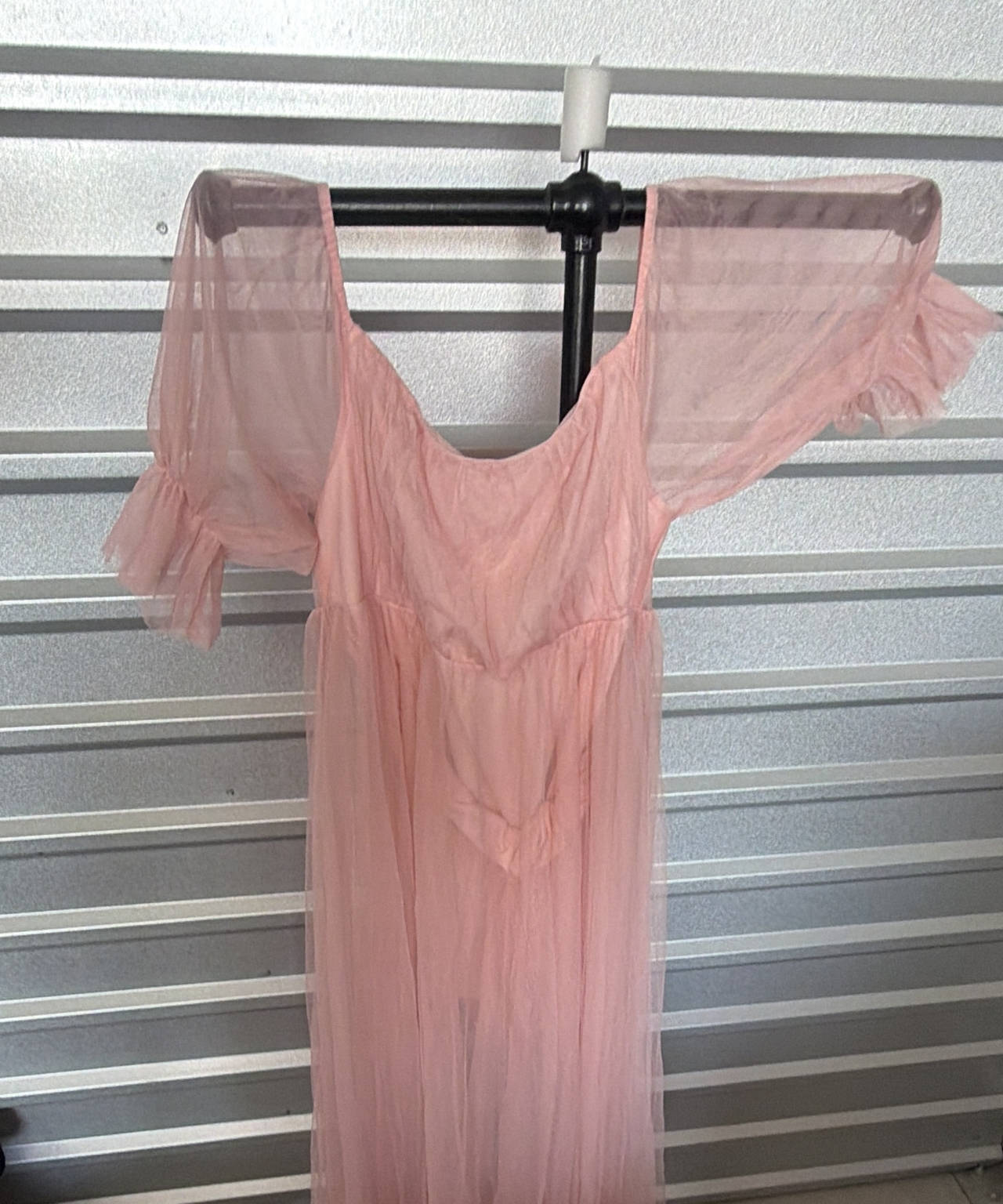 Pink Tulle Puff Sleeve Maxi Dress 4X
