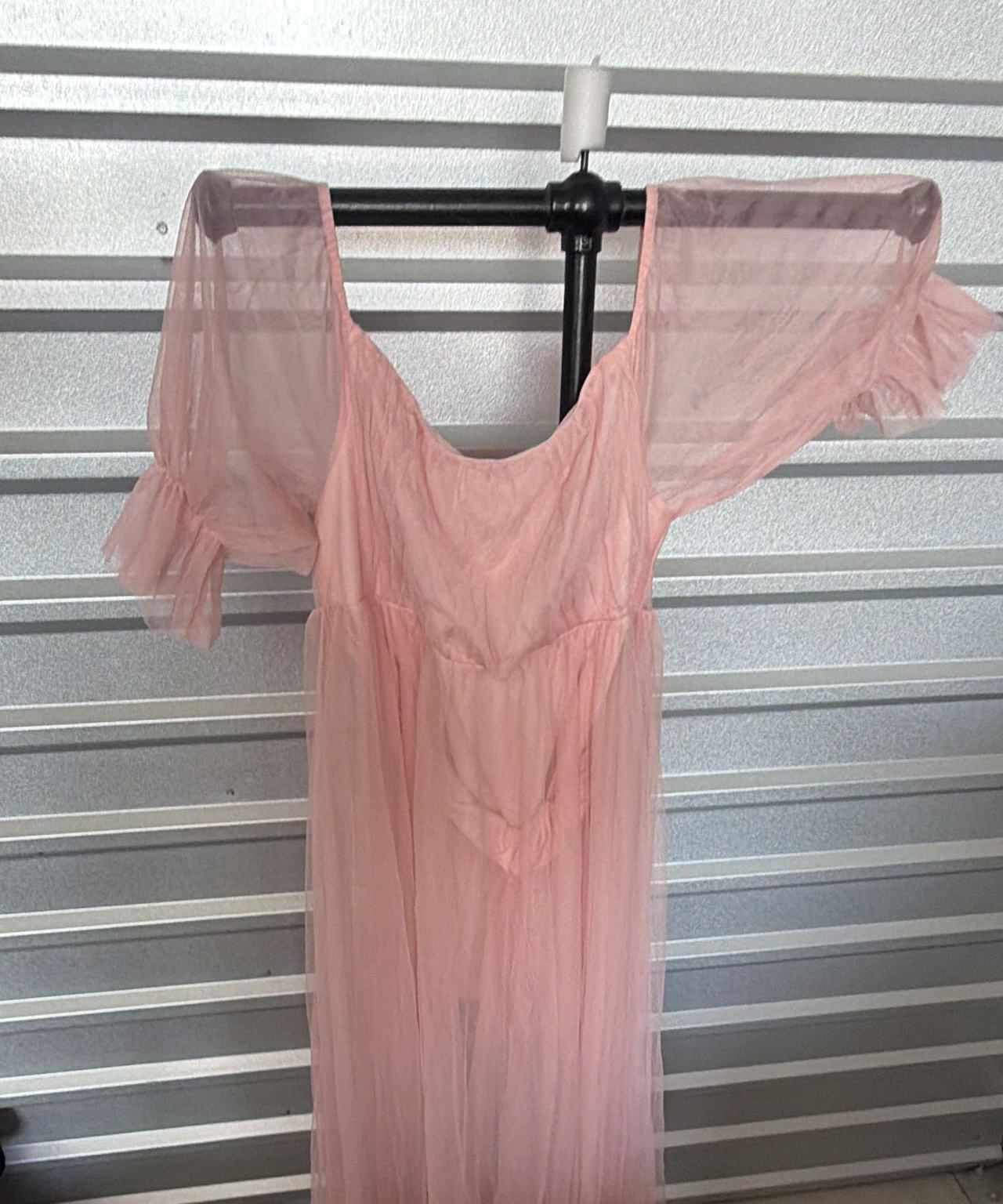 Pink Tulle Puff Sleeve Maxi Dress 4X