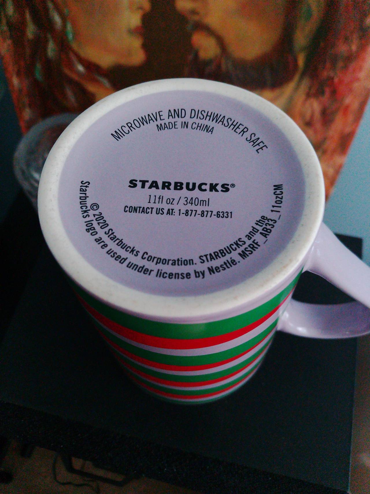 Starbucks 2014 Holiday Red and Green Striped Ceramic Mug