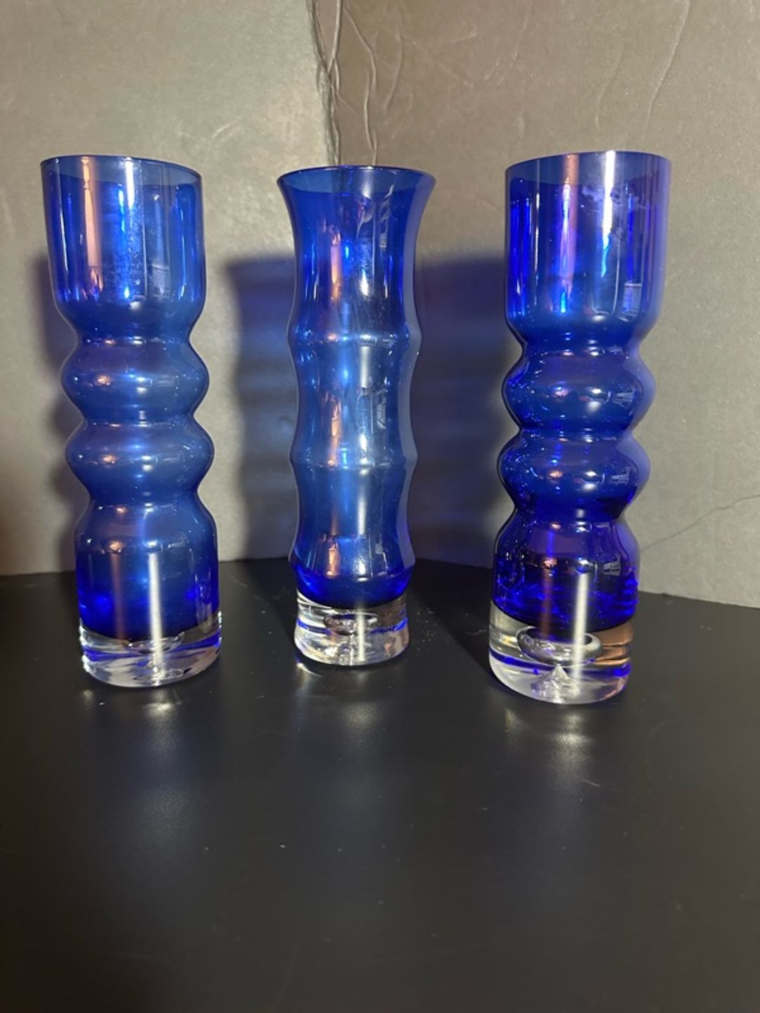 Aseda Glasbruk Bo Borgstrom Cobalt Blue Hooped Bamboo Glass Vase