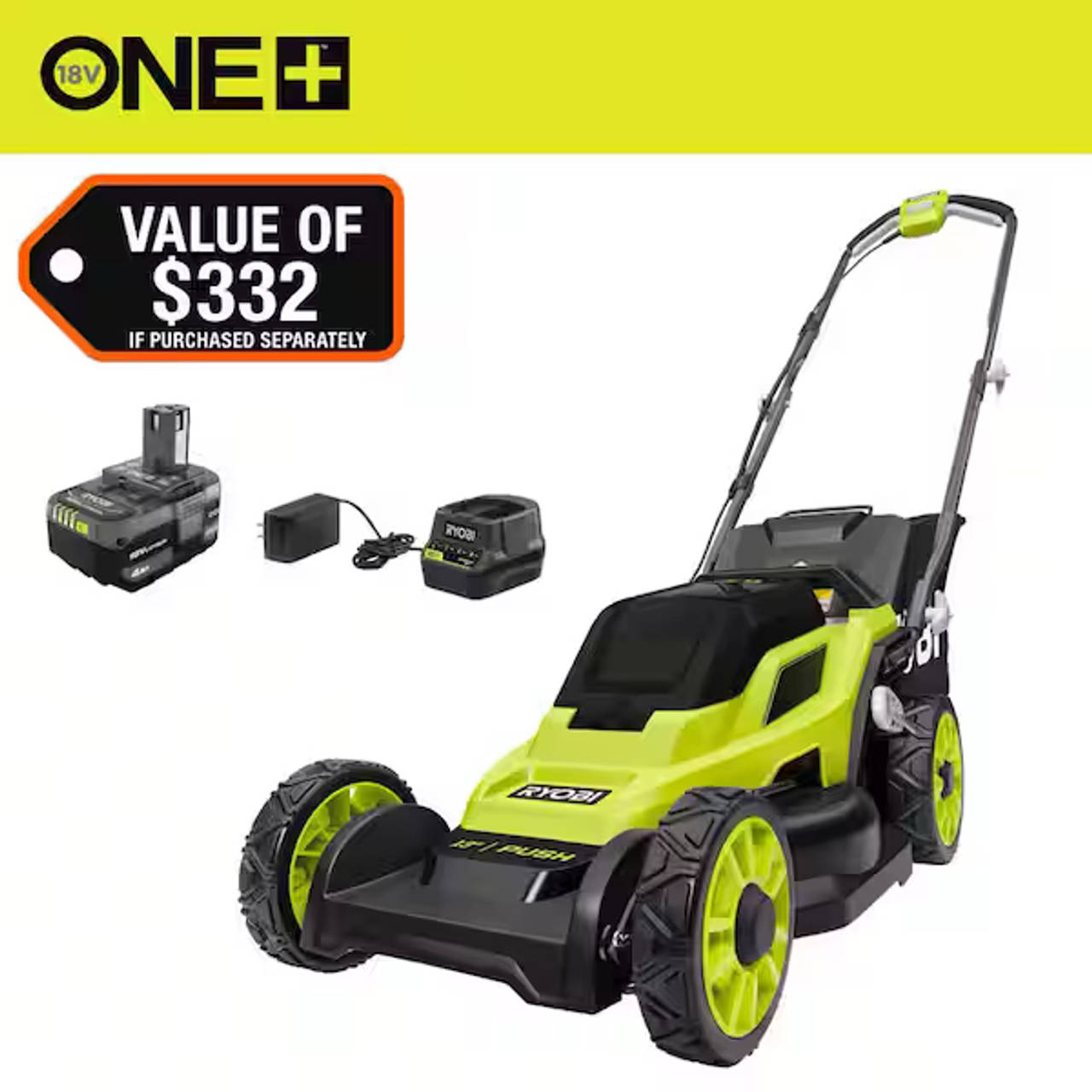 Ryobi 18V ONE+ 13 in. Cordless Battery Push Lawn Mower Kit with 4.0 Ah Battery and Charger
