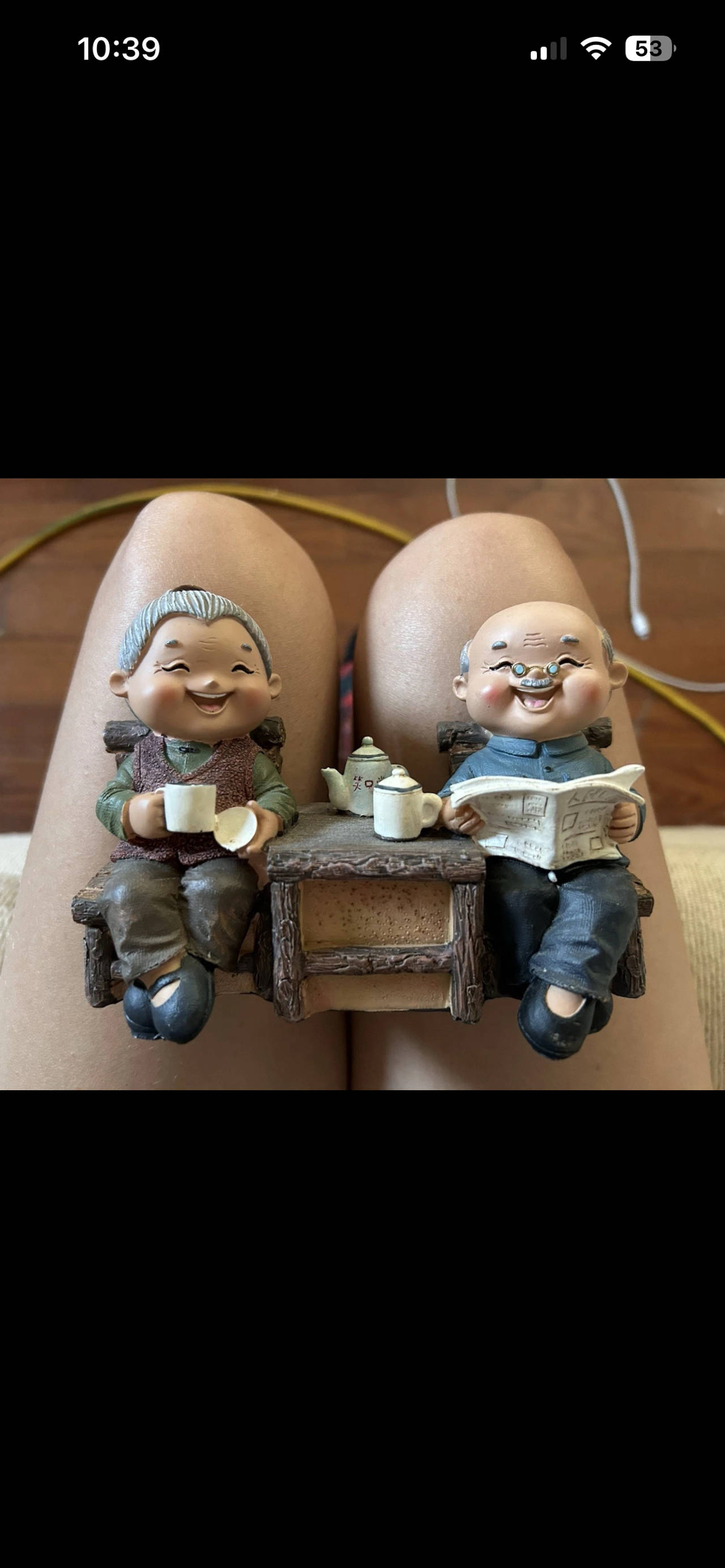 Elderly Couple Drinking Tea Resin Figurine