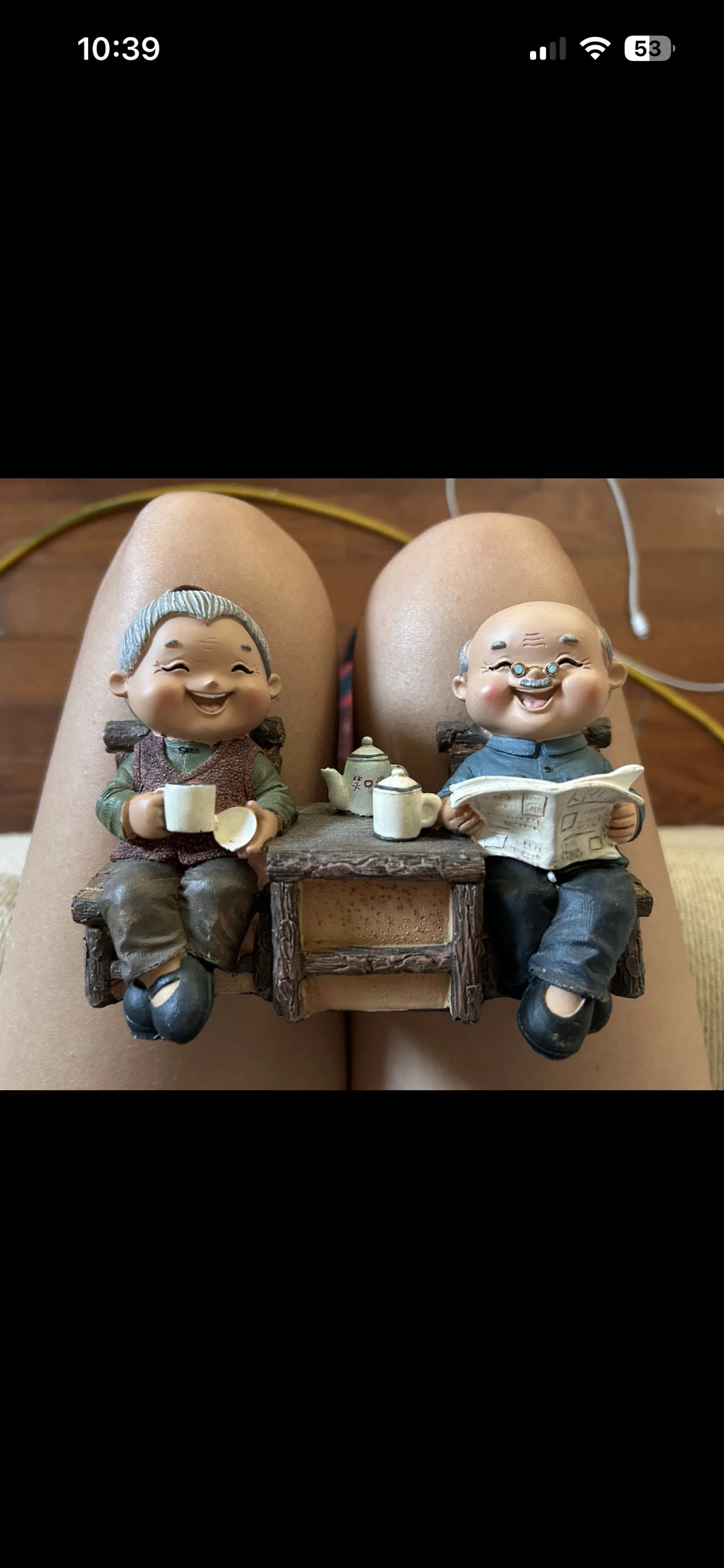 Elderly Couple Drinking Tea Resin Figurine
