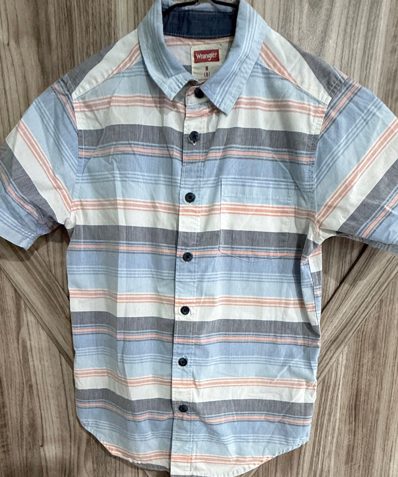 Wrangler Boys' Short Sleeve Striped Button-Down Shirt size 8 dress casual