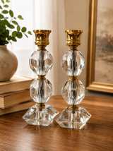 Vintage Faceted Lucite Candlestick Holders Set of 2 Gold Tone Hollywood Regency - Image 1