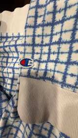 Champion Women's Grid Print Hoodie Medium blue and white - Image 6