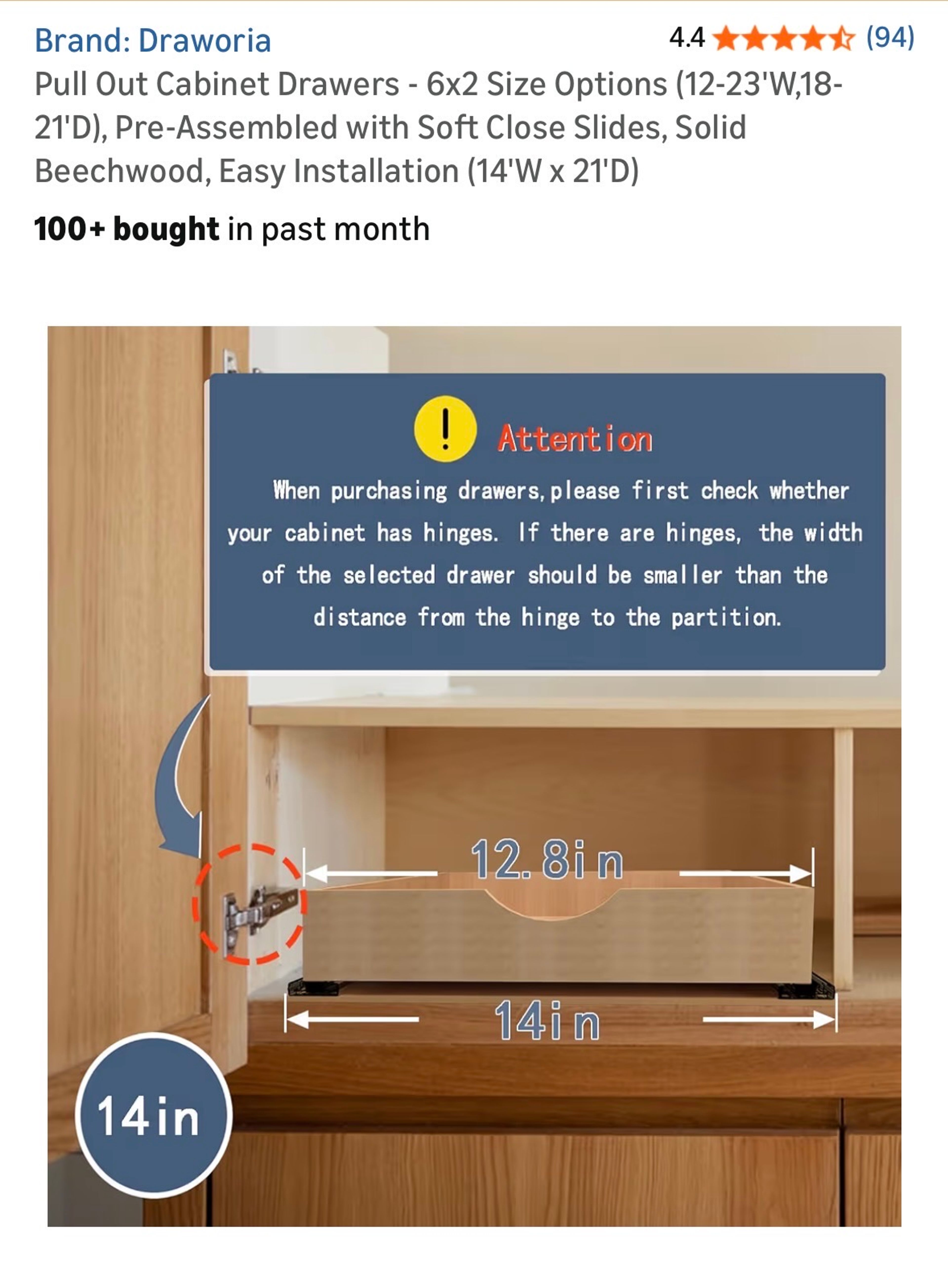 Draworia Pull Out Cabinet Drawer Solid Beechwood - Image 2
