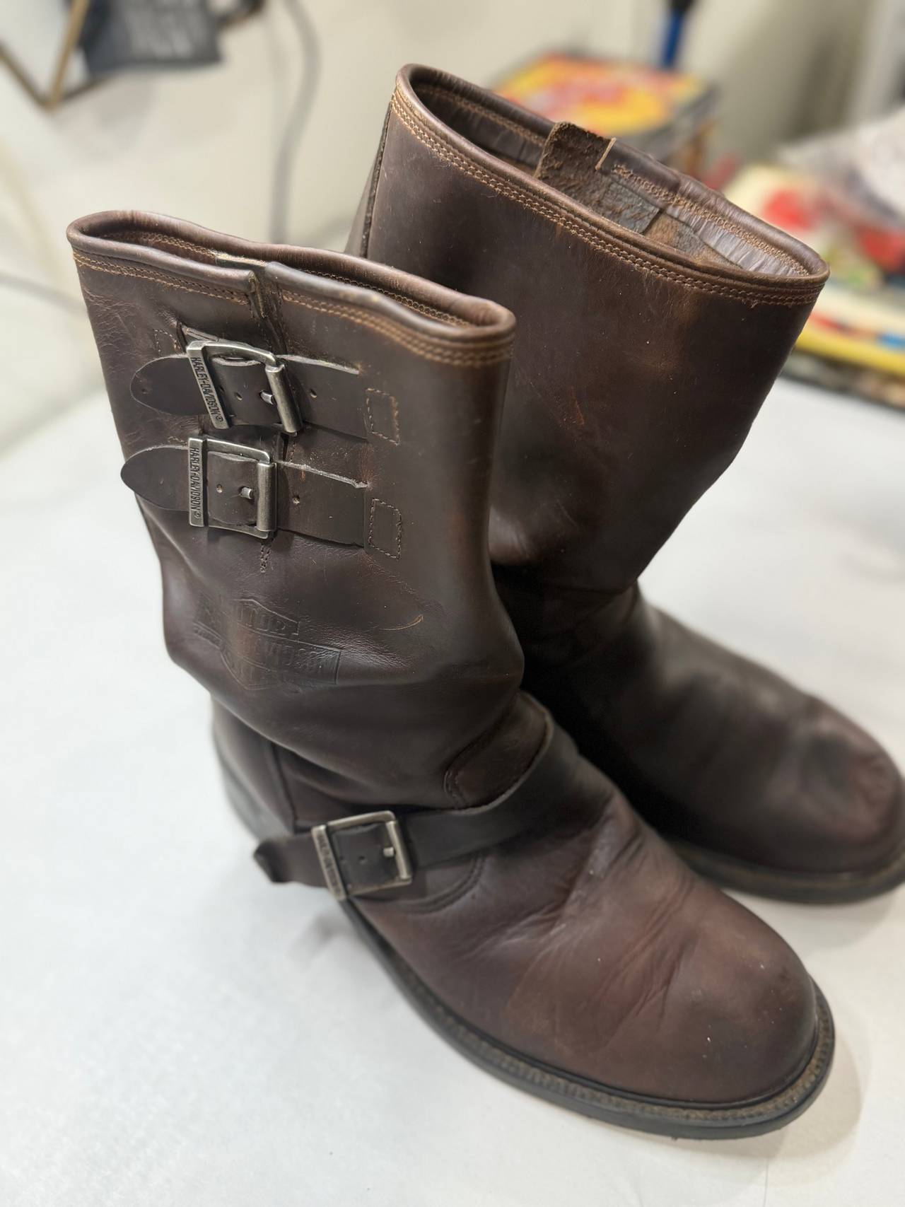 Harley-Davidson Men’s Brown Leather Engineer Motorcycle Boots Double Buckle 10’