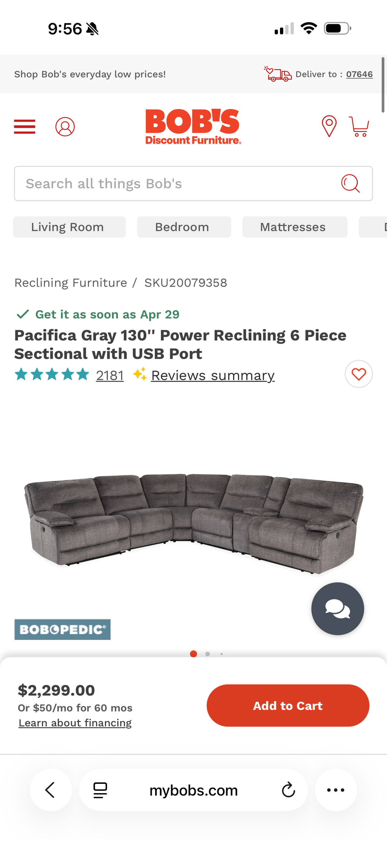 Pacifica Gray 130" Power Reclining 6 Piece Sectional with USB Port
