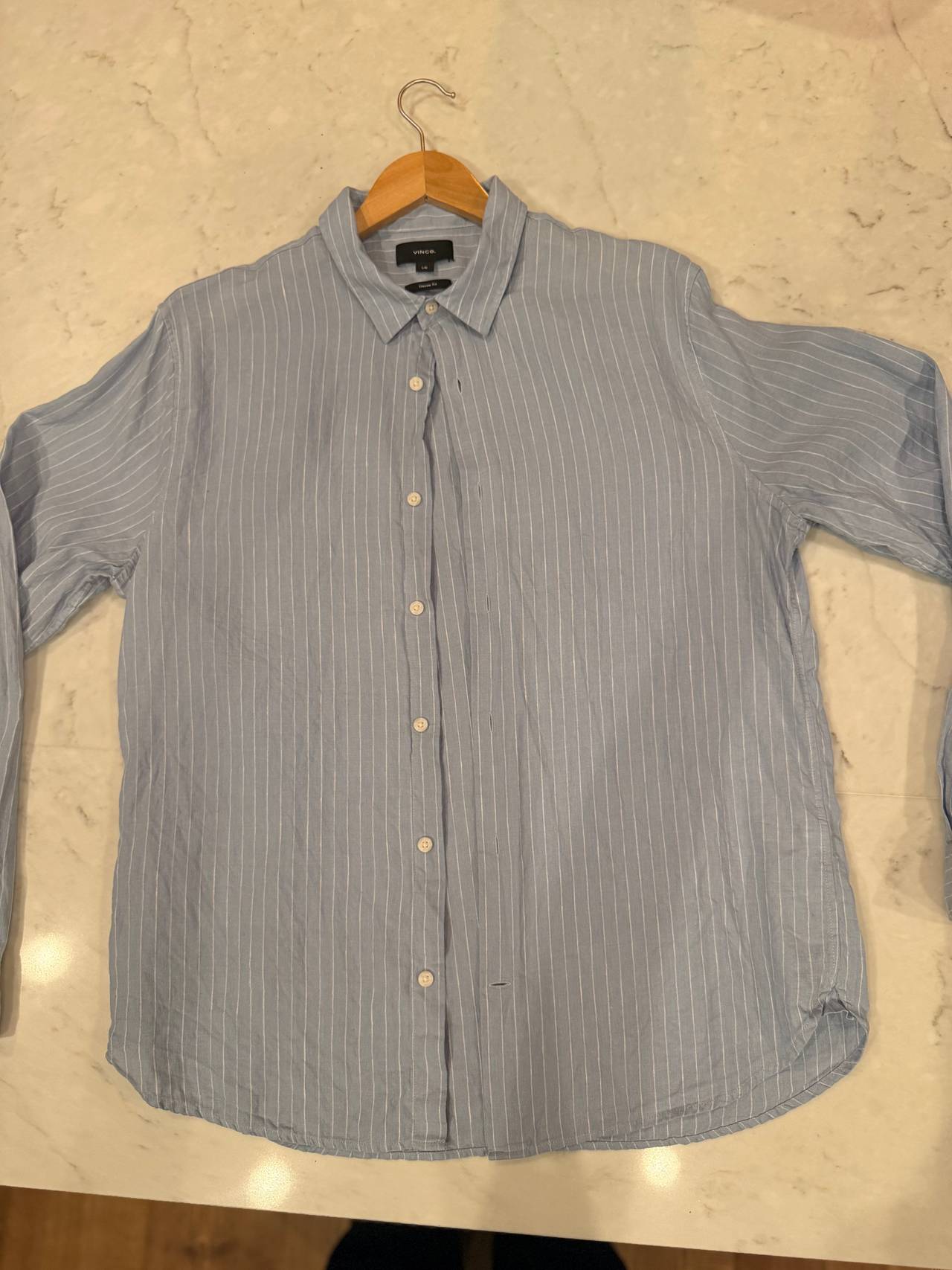 Vince Men's classic Fit Striped 100% Linen Button Down Shirt. Large