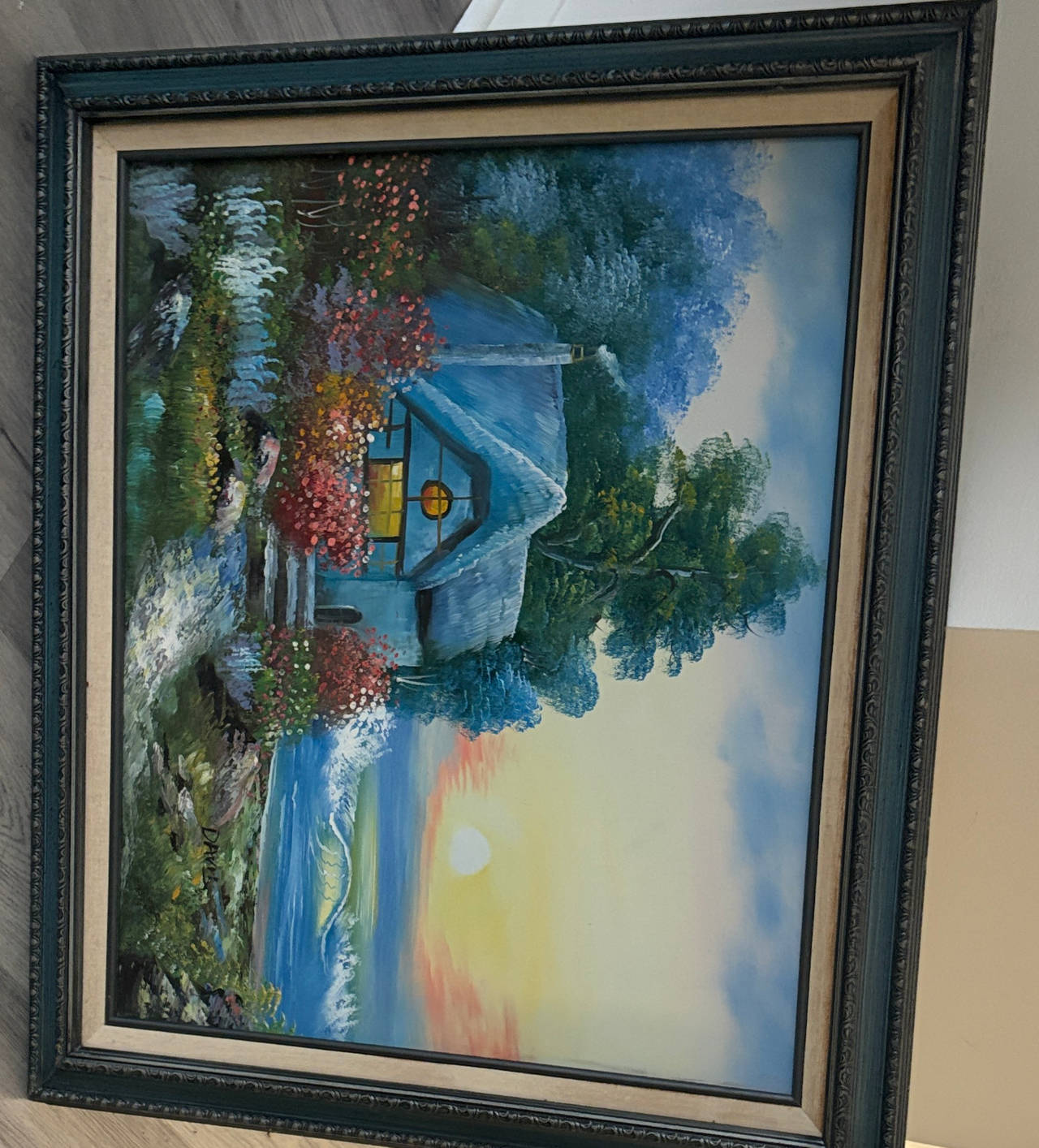 Vintage Framed Cottage Oil Painting