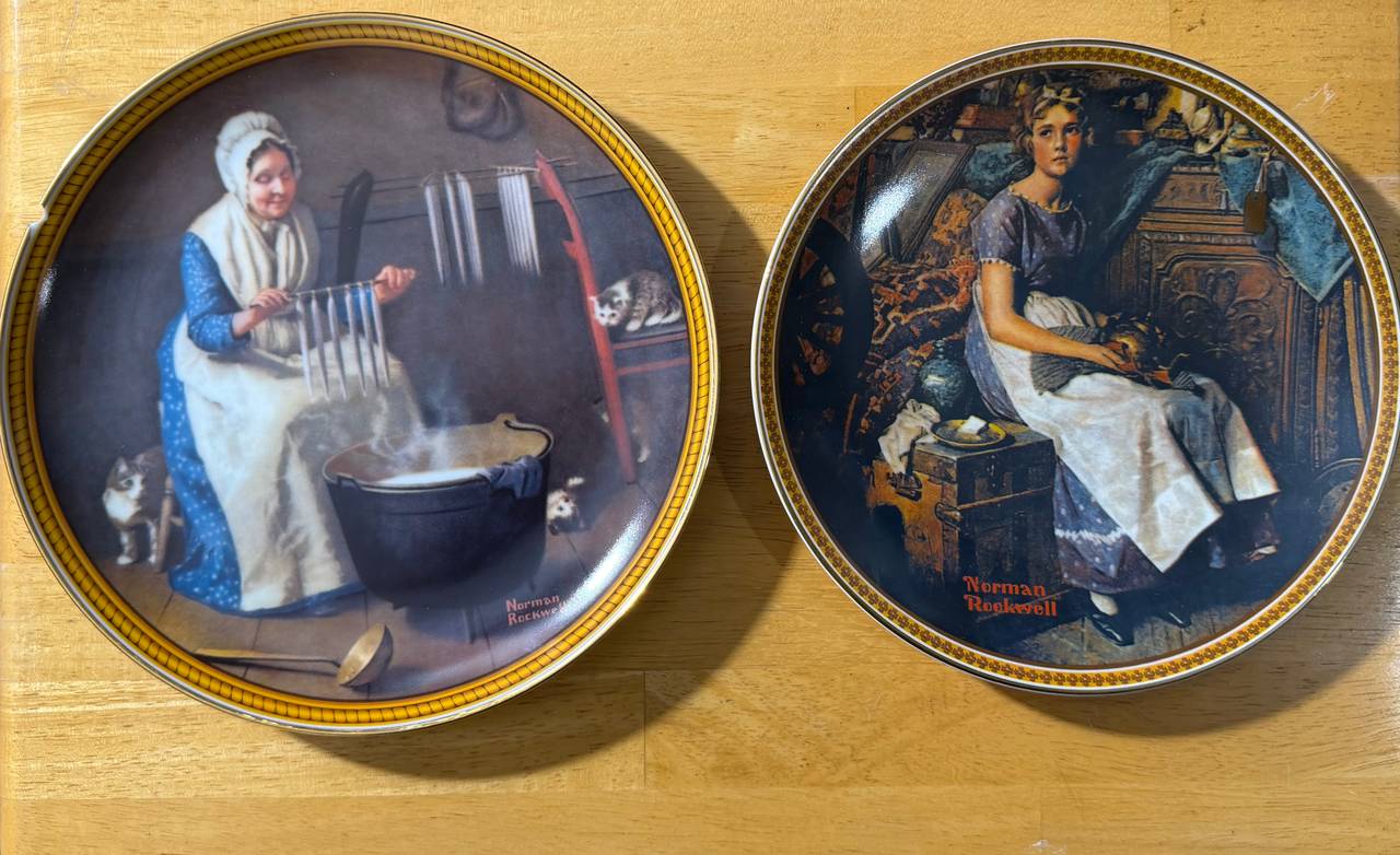 Set of 2 Norman Rockwell Collector Plates Knowles Vintage 1980s Wall Decor