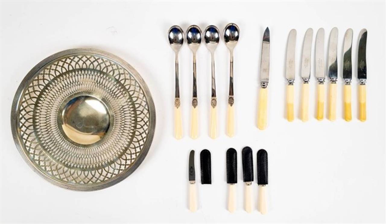 Vintage Silver Plate Cutlery and Pierced Bowl Set