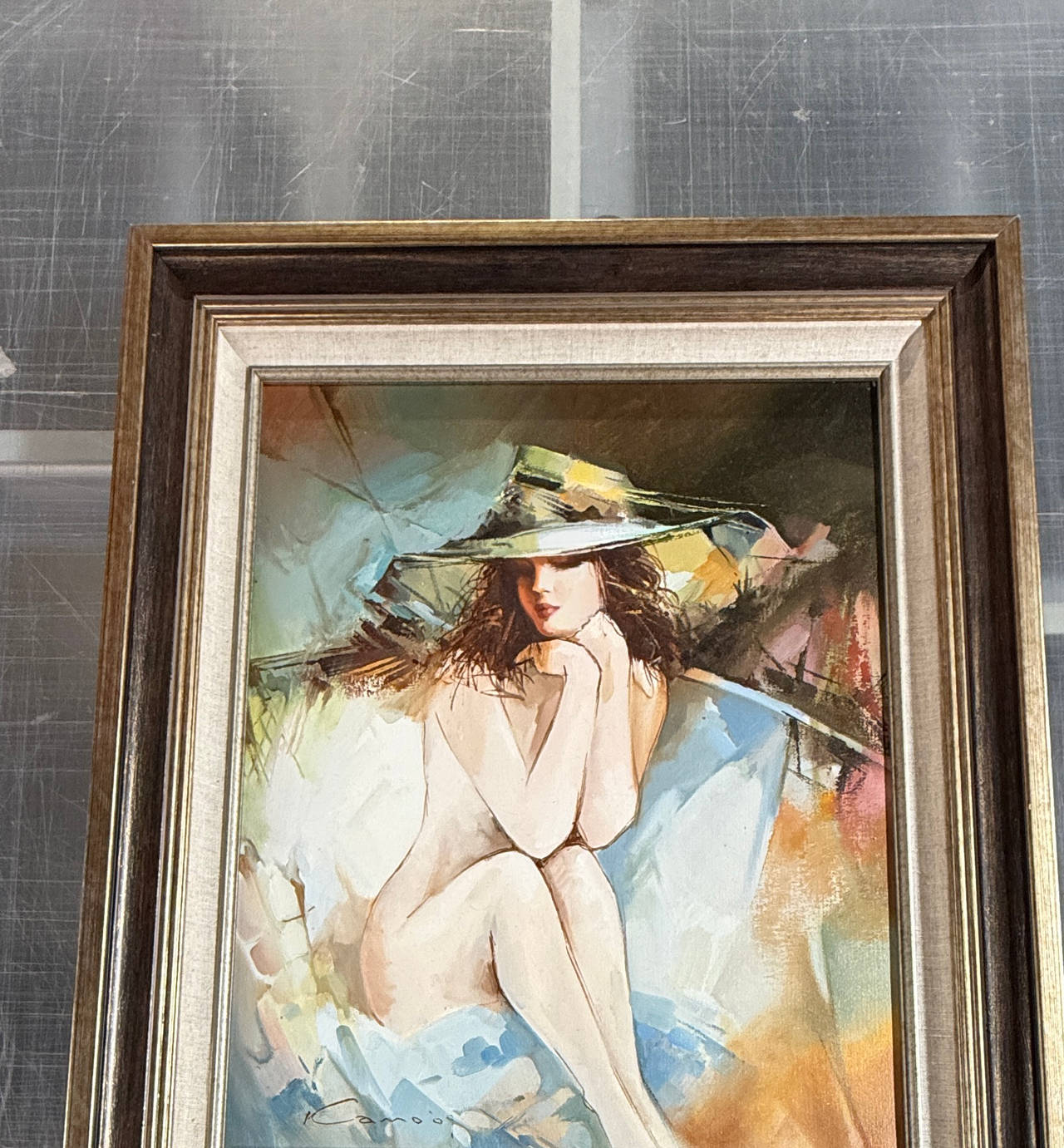 Kamoo Seated Nude with Sun Hat Oil Painting