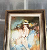 Kamoo Seated Nude with Sun Hat Oil Painting - Image 1