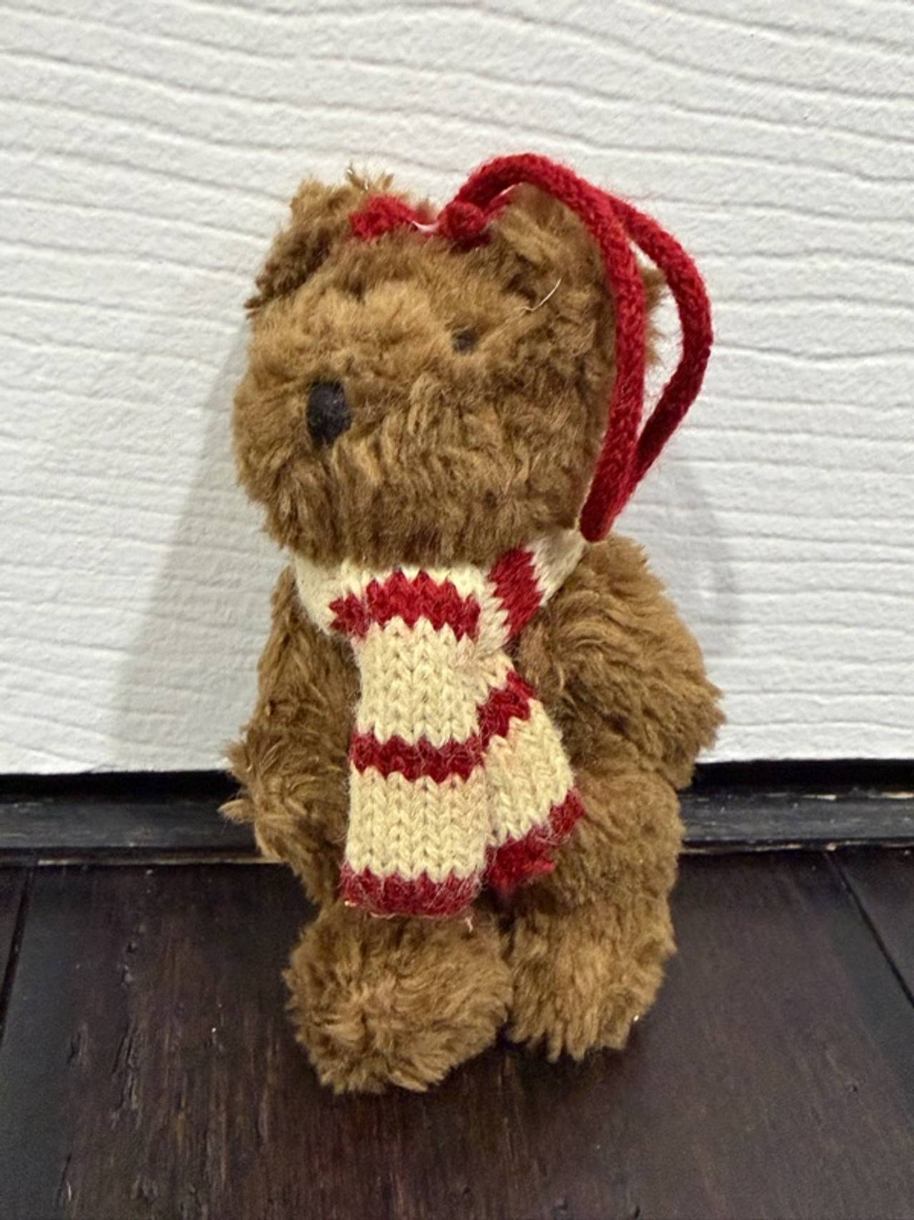 SMALL Ralph Lauren Polo Teddy Bear Brown with Red Striped Scarf