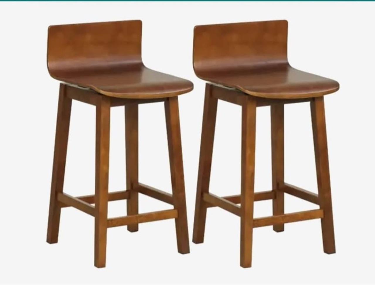 Costway 24.5" Brown Wood Bar Stools Set of 2