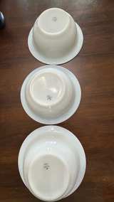 3- Vintage Pyrex Milkglass 9” Blue Gold Band Fruit/Dessert Bowls - Image 3