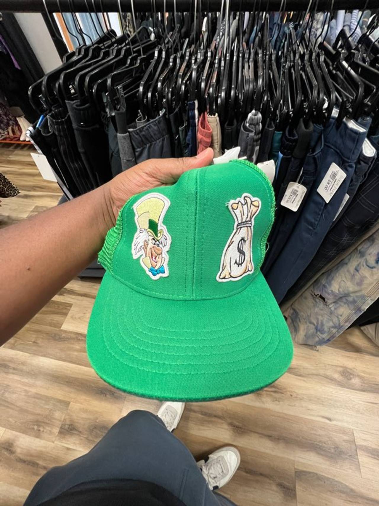Green Trucker Hat with Cartoon Patches
