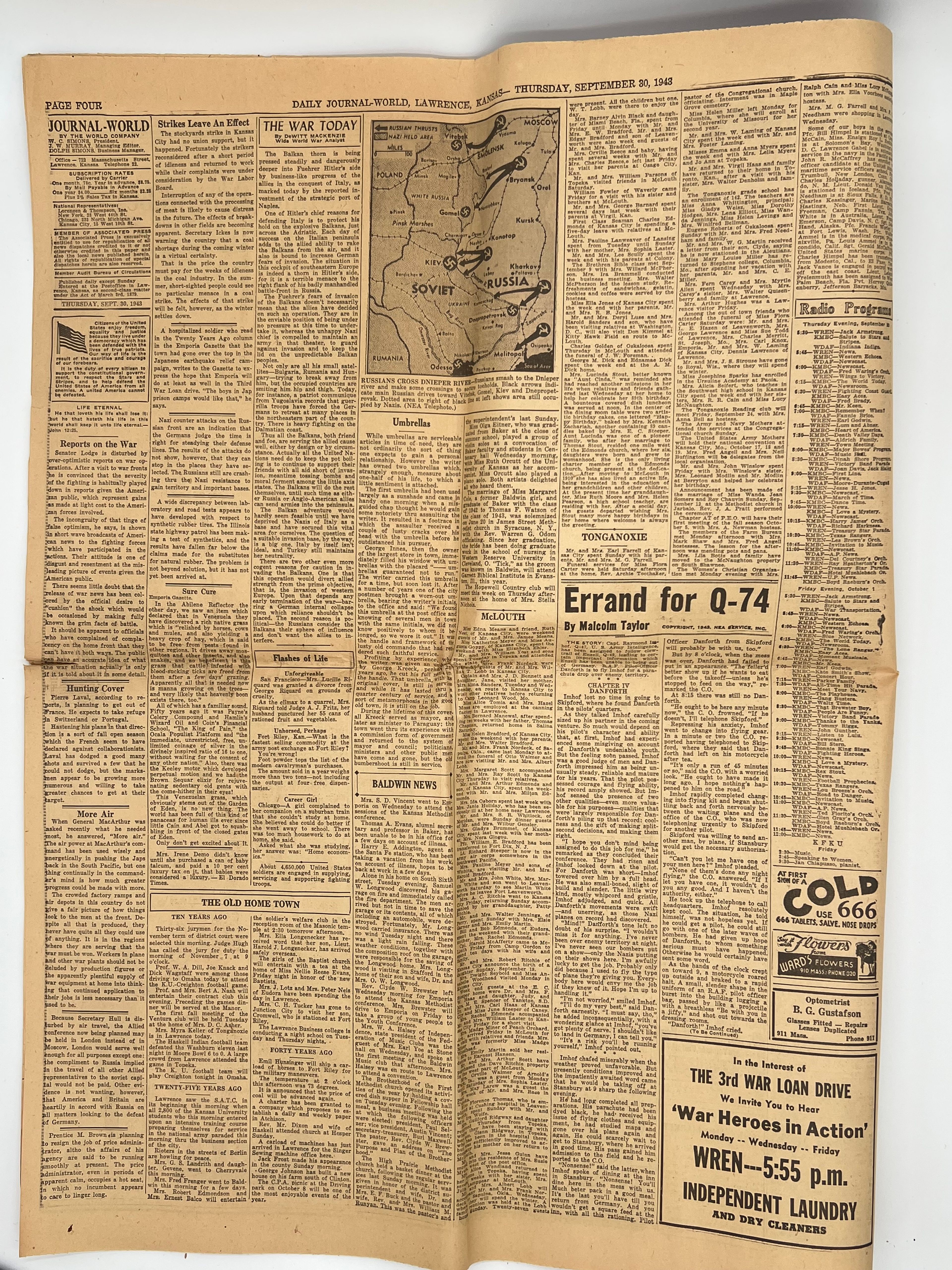 Lawrence Daily Journal-World newspaper from 1943 - Image 4