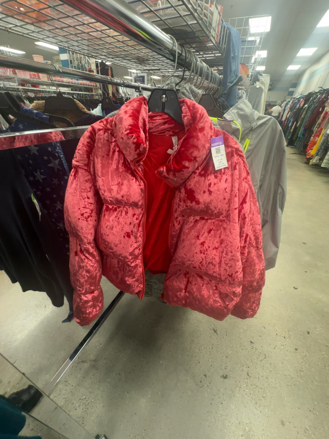 Fabletics Wander Crushed Velour Cropped Puffer Jacket - Red