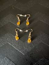 Gold Tone Dangle Earrings with Purple Gemstone - Image 8